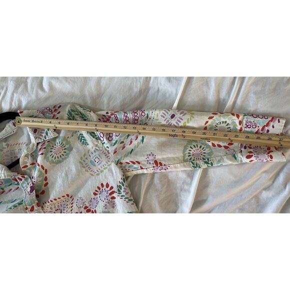 Zara Womens Linen Button Up Size S Rainbow Multicolor Floral Art to Wear Gypsy - Picture 7 of 8